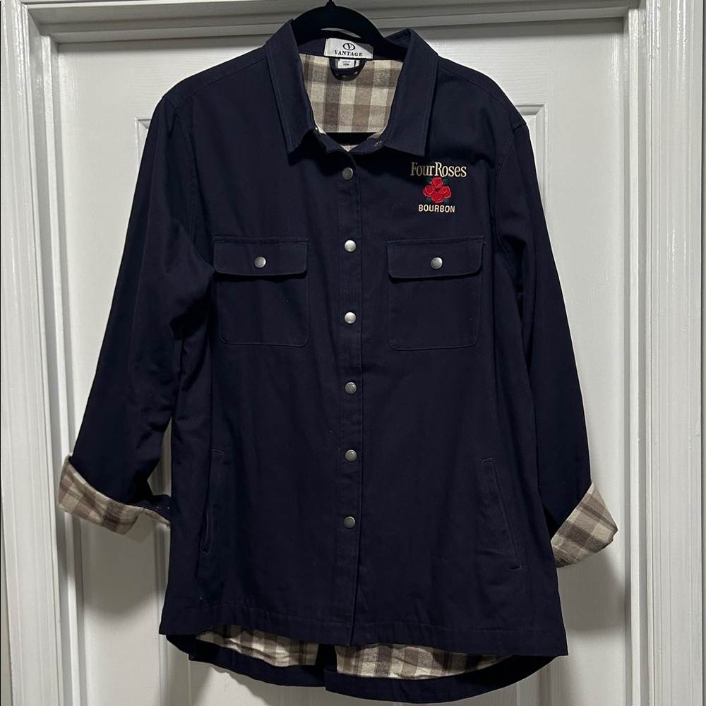 Vantage FOUR ROSES BOURBON Women's Navy flannel-lined front snap jacket XL
